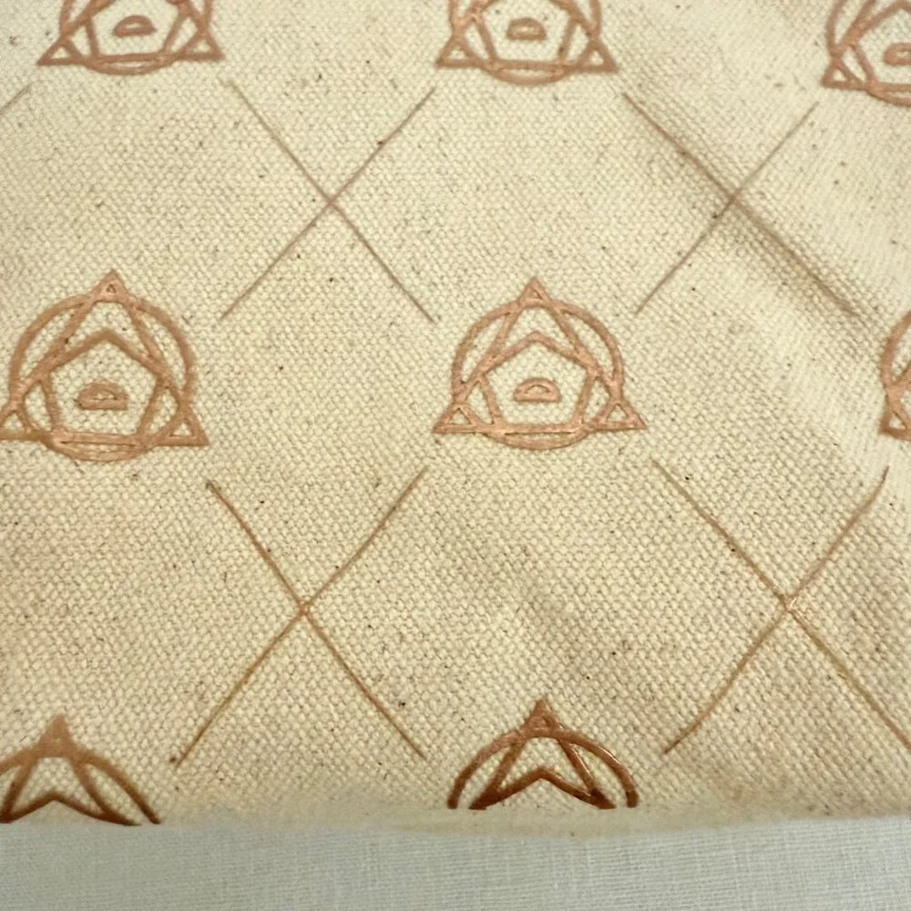Small Beige Canvas Printed Pouch Cosmetic Bag 6x4x2 Inches Rose Gold Zipper